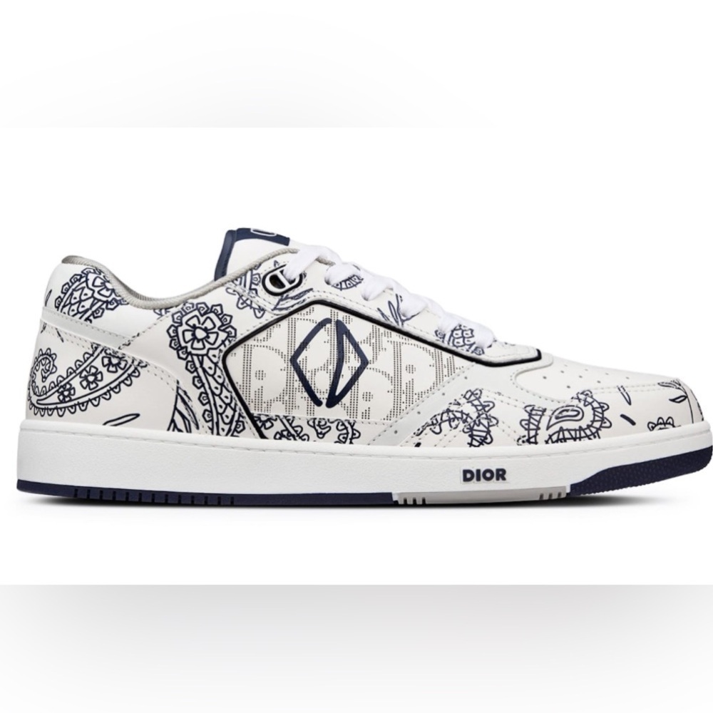 Christian Dior B27 White Navy Galaxy Paisley Calf leather Oblique sneakers NWT